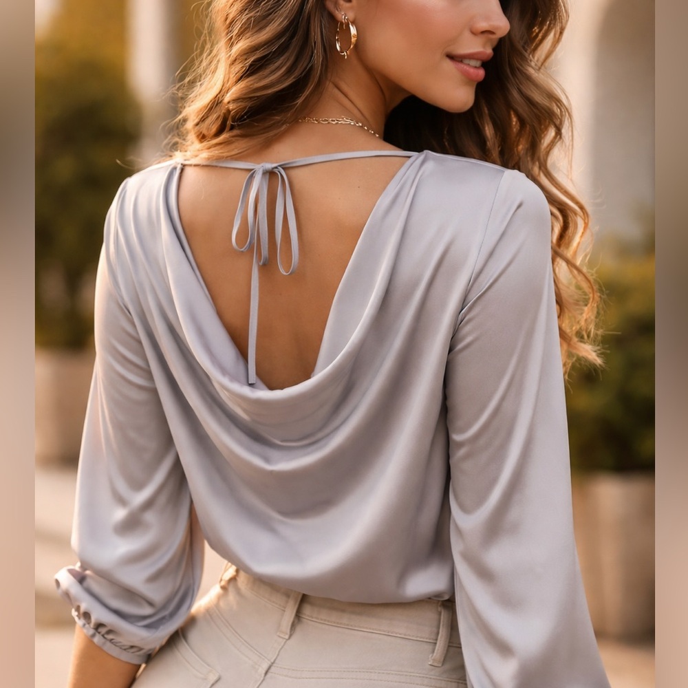 Elegant Women's Gray Satin Blouse